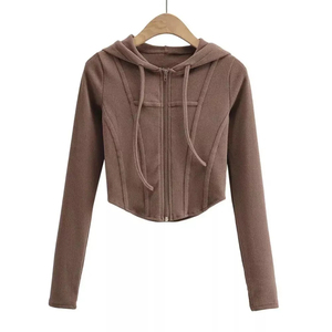 Wholesale Stylish Womens Crop Top Hoodies With Perfect Cutting Trending Fashion For Winter Season Hooded Knitted Fabric - Product Image 1
