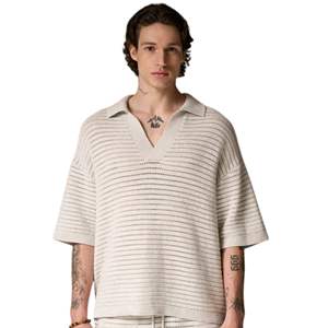 Polo de Punto Gris Claro para Hombre, Manga Corta, Tejido Texturizado, Informal, Holgado, para Verano, OEM - Product Image 3
