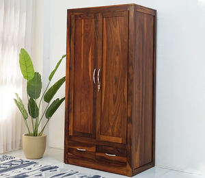 Armoire moderne grande taille en bois de sheesham massif, fabriquée à la main, avec 2 tiroirs, pour chambre à coucher, hôtel, appartement - Product Image 1