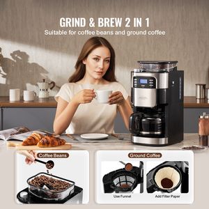 Cafetera de 12 Tazas con Control de 3 Intensidades de Preparación y Temporizador de 24 Horas, Cafetera para Uso en Hoteles con Enchufe del Reino Unido - Product Image 2