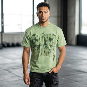T-shirt bleu pour homme de qualité professionnelle pour l'exportation, avec logo 3D en relief et traitement délavé à l'acide, conçu pour le streetwear international - Product Image 5