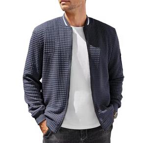 Men's Varsity Bomber Jacket Solid Color <b>Zipper</b> Closure Stand Casual Autumn Wear Regular Fit <b>Fleece</b> Lined Breathable Windproof - Product Image 4