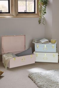 Stackable Metal Storage Trunks Nested Set of 3 Colorful Steel <b>Memory</b> Chests with Gold Accents for Blankets Toys and <b>Keepsakes</b> - Product Image 6