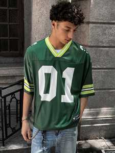 <b>Men</b>’s Custom Style Mesh Jersey Retro Oversized V Neck Number Print Streetwear Sports Shirt Wholesale American Football Jersey - Product Image 3