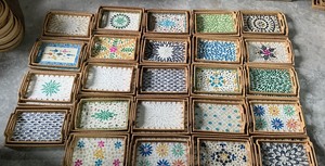 ชุดถาดหวายปักลายมุก3ถาดหวายพร้อมที่จับเหมาะสำหรับการตกแต่งโต๊ะสไตล์โบโฮจากเวียดนาม - Product Image 6