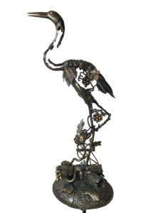 Bronze Heron Sculpture Black Nickel Plated <b>Casting</b> Animal Art Collectible Decor Full 3D Shape - Product Image 1