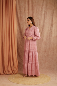 Robe longue bohème personnalisable rose à manches longues ultra-longues, fluide et ample, en tissu Cyk Crush 100% polyester pour femme - Product Image 4