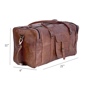 Bolsa de Viaje de Cuero Genuino para Hombre, Bolsa de Fin de Semana con Múltiples Compartimentos, Forma Rectangular, Cierre de Cremallera, Asa Superior - Product Image 3
