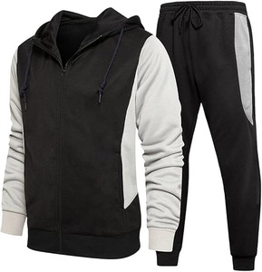 Survêtement unisexe bordeaux avec sweat à capuche zippé et pantalon assorti, design color block, tenue décontractée pour l'automne, en polyester et coton - Product Image 3