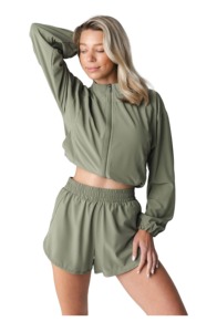 Blouson vert olive pour femme, manches longues, fermeture éclair, coupe-vent, col montant, longueur courte, idéal pour l'été - Product Image 4