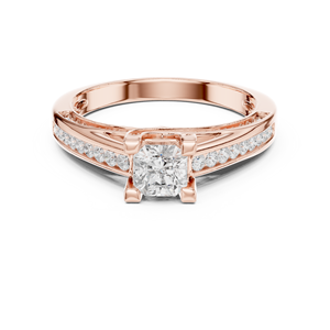 Anillo de Boda de Oro Rosa de 14k, Diseño Clásico, con Corte Cuadrado Octogonal y Diamantes Cultivados en Laboratorio con Pavé Lateral - Product Image 1
