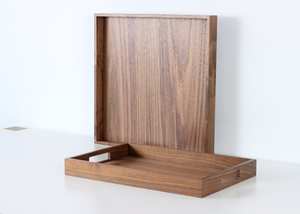 Plateau ottoman en bois de noyer avec poignées, plateau décoratif pour le salon - Product Image 2