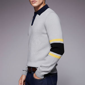 Polo en coton tricoté à manches longues pour hommes, col rond, coupe ample, personnalisable avec logo, style décontracté, vente en gros OEM - Product Image 5