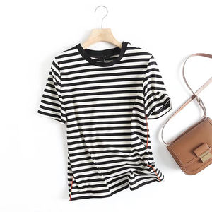 Camiseta a Rayas Personalizada para Mujer, Camiseta de Moda con Estampado por Sublimación, Cuello Redondo y Manga Corta para Mujer - Product Image 1