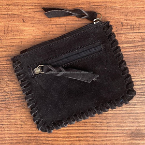 Dernière vente chaude point de démarrage noir daim cuir porte-monnaie carte stockage sac d'argent personnalisé en cuir véritable petit fermeture éclair portefeuilles - Product Image 5