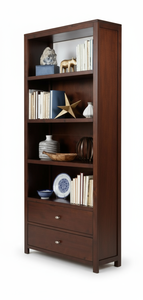 Modern <b>Wood</b> <b>Bookcase</b> with 4 Shelves and 2 Drawers Freestanding Living Room Storage Furniture Contemporary Design Kona Coffee Col - Product Image 5