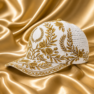 Elegante Gorra de Béisbol de Malla Botánica en Oro Blanco, Ajustable, Unisex, de Lujo, para Deportes al Aire Libre, Personalizable - Product Image 1