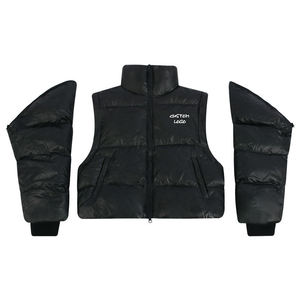 Blouson matelassé noir à col montant, fermeture éclair, coupe-vent, épais, pour l'hiver, avec logo brodé sur le devant, coupe décontractée - Product Image 2
