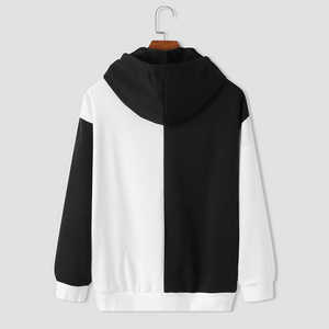 เสื้อสเวตเชิ้ตมีฮู้ดบล็อกสีสำหรับผู้ชายทรงปกติผ้าถักสไตล์ลำลองสีดำสีขาวแขนยาว 2026 - Product Image 2