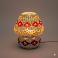 Lampe de table artisanale bohème en verre/cristal rouge/jaune à motif géométrique, taille/prise personnalisées, lampe de chevet décorative pour mariage