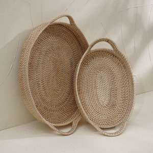 Rattan serving trays with handles stylish wooden tray set kitchen <b>tabletop</b> decor <b>storage</b> supplies - Product Image 3