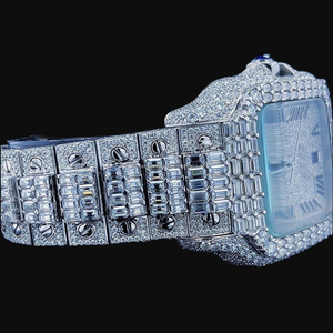 Baguette et diamant rond cultivé en laboratoire hommes montre à la main montre forme carrée boîtier fête montre de luxe - Product Image 3