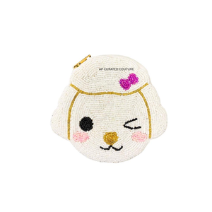 Monedero de Perro de Dibujos Animados Hecho a Mano con Cuentas, Mini Cartera con Cremallera, Mejillas Blancas y Rosas con Ribete Dorado, Monedero Personalizado con Cuentas de Semillas - Product Image 4