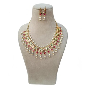 Gold Plated Brass <b>Ruby</b> Vintage Bridal <b>Necklace</b> Set South Indian Wedding & Party Engagement Statement Jewelry - Product Image 2