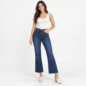 Jeans de Mujer de Cintura Alta, Corte Bootcut, Largo hasta el Tobillo, Azul Oscuro, Ajustados, Lavado Medio, Tallas XS-XL, Venta al Por Mayor, Marca Privada - Product Image 5