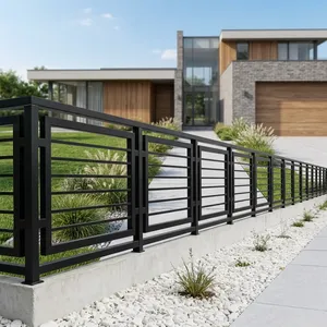 Barrière de sécurité extérieure robuste en fer à lattes horizontales noires modernes, résistante à la rouille, pour villa, jardin et usage résidentiel - Product Image 6