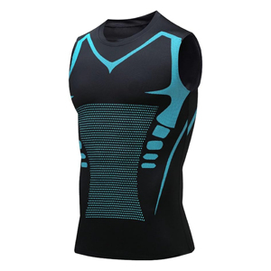 Men's <b>Black</b> Blue Geometric Sleeveless Tank <b>Top</b> O-Neck Quick Dry Sporty Compression <b>Vest</b> Knitted Polyester Fit Shirt - Product Image 1