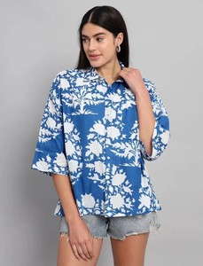 Blusa Casual de Verano para Mujer, 100% Algodón, Transpirable, Ecológica, de Secado Rápido, con Estampado Floral, Cuello Redondo y Botones de Cuerno - Product Image 2