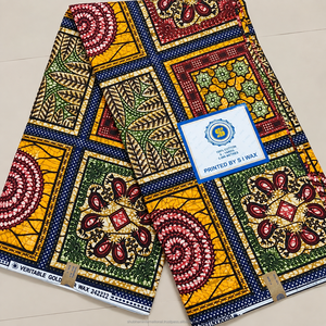 Blue Green Premium African Wax Print Ankara Fabric with Geometric Floral Pattern for Women Dressmaking - Product Image 5
