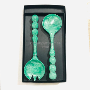 Herramientas de ensalada japonesas al mejor precio, juego de herramientas de cocina de diseño moderno con mango largo y tocador Manual de resina, patrón azul - Product Image 3