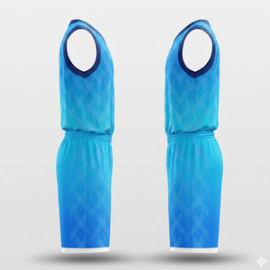Conjunto de Uniforme de Baloncesto Ekin Impex Azul con Patrón Geométrico, Sin Mangas, Cuello en V, Transpirable y Absorbente de Humedad para Adultos - Product Image 2