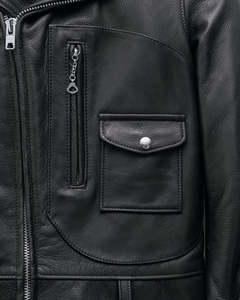 Men's Black Genuine Leather Motorcycle Jacket With Zipper Closure Turn-down Collar Regular Fit Moto Biker Style Autumn Wear - Product Image 3