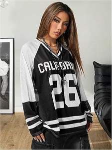 เสื้อเจอร์ซีย์ตาข่ายพิมพ์ลายแบบซับลิเมชั่นสั่งทำขายส่ง เสื้อสตรีทแวร์โอเวอร์ไซส์แขนยาว พิมพ์ลายตัวเลข เสื้อแฟชั่นยูนิเซ็กซ์ รับผลิตแบบ OEM ODM - Product Image 2