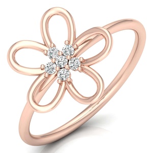 Handmade Flower Design VVS Diamond Round Shape Half Band Moissonite <b>Plain</b> Gold Finger <b>Ring</b> Unique Jewelry Customized Gold Items - Product Image 2