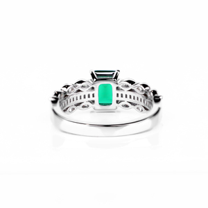 Anillo de compromiso de lujo con esmeralda talla esmeralda de oro de 18 quilates y halo de diamantes baguette, joyería fina, regalo para ella. - Product Image 2