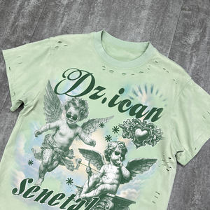 T-shirt en coton personnalisé streetwear, imprimé sur mesure, coupe ample, effet vieilli, avec motifs graphiques pour hommes - Product Image 3