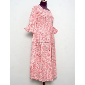 Nouvelle robe d'été longue en coton tricoté à col carré, manches cloche, silhouette trapèze, imprimé bohème, pour soirée, bleue - Product Image 4