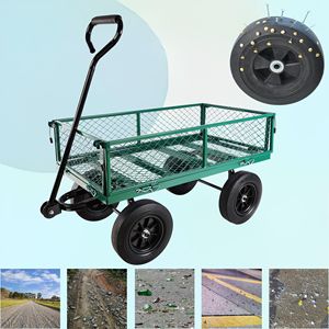 Chariot à roues pleines vertes pour le transport de bois de chauffage et d'outils de jardin, pour chariots à main et chariots à roulettes - Product Image 1