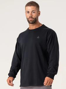 Sweat-shirts noirs surdimensionnés, sweat-shirts à double couche en mélange polyester/coton, épaules tombantes, brodés et imprimés, ensemble de sweat-shirts décontractés pour hommes - Product Image 3