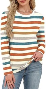 Camiseta de Punto a Rayas de Manga Larga para Mujer, Cuello Redondo, Corte Holgado Informal, 100% Algodón, para Primavera/Verano, Camisetas de Manga Larga OEM - Product Image 4