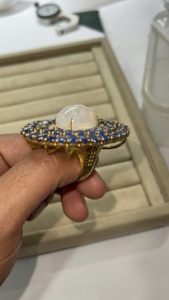 Natural <b>Opal</b> Kyanite & Diamond Cocktail <b>Ring</b> 925 Sterling <b>Silver</b> Jewelry, Wedding Anniversary Gift - Product Image 4