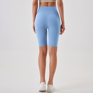 High Waist Solid Color Sporty Capri <b>Shorts</b> <b>Men</b> Breathable Knitted Spandex Nylon <b>Elastic</b> <b>Waistband</b> - Product Image 5
