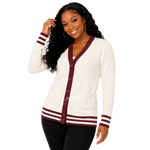 Cosh International Sorority Sisterhood Acrylic Custom Logo White With Maroon Contrast Sleeves <b>Cardigan</b> <b>Sweater</b> - Product Image 3