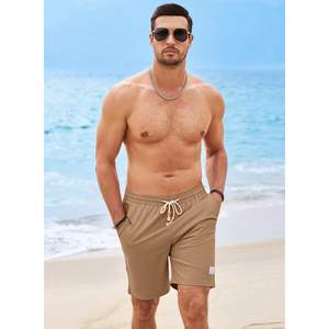 2025 <b>Men's</b> Linen Cotton 7\" Summer Beach <b>Shorts</b> with Pockets Casual Elastic Waist Drawstring & Knee Length XS Size Lightweight - Product Image 4