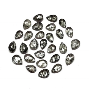 ควอตซ์รูไทล์สีดำธรรมชาติขนาด 5x7 มม. ทรงรูปหยดน้ำเจียระไนแบบโรสคัท แบบหลังแบน สำหรับทำเครื่องประดับ คุณภาพสะอาดตา - Product Image 1