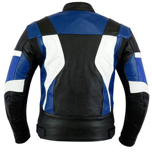 Chaqueta de Motociclista de Cuero para Hombre, Negra, Azul y Blanca, Chaqueta Protectora para Motociclistas - Product Image 2